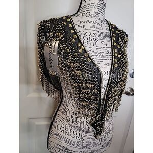 Vtg Silk Beaded Shawl Scarf Wrap Opera‎ Interlude Black Gold Eveningwear Formal